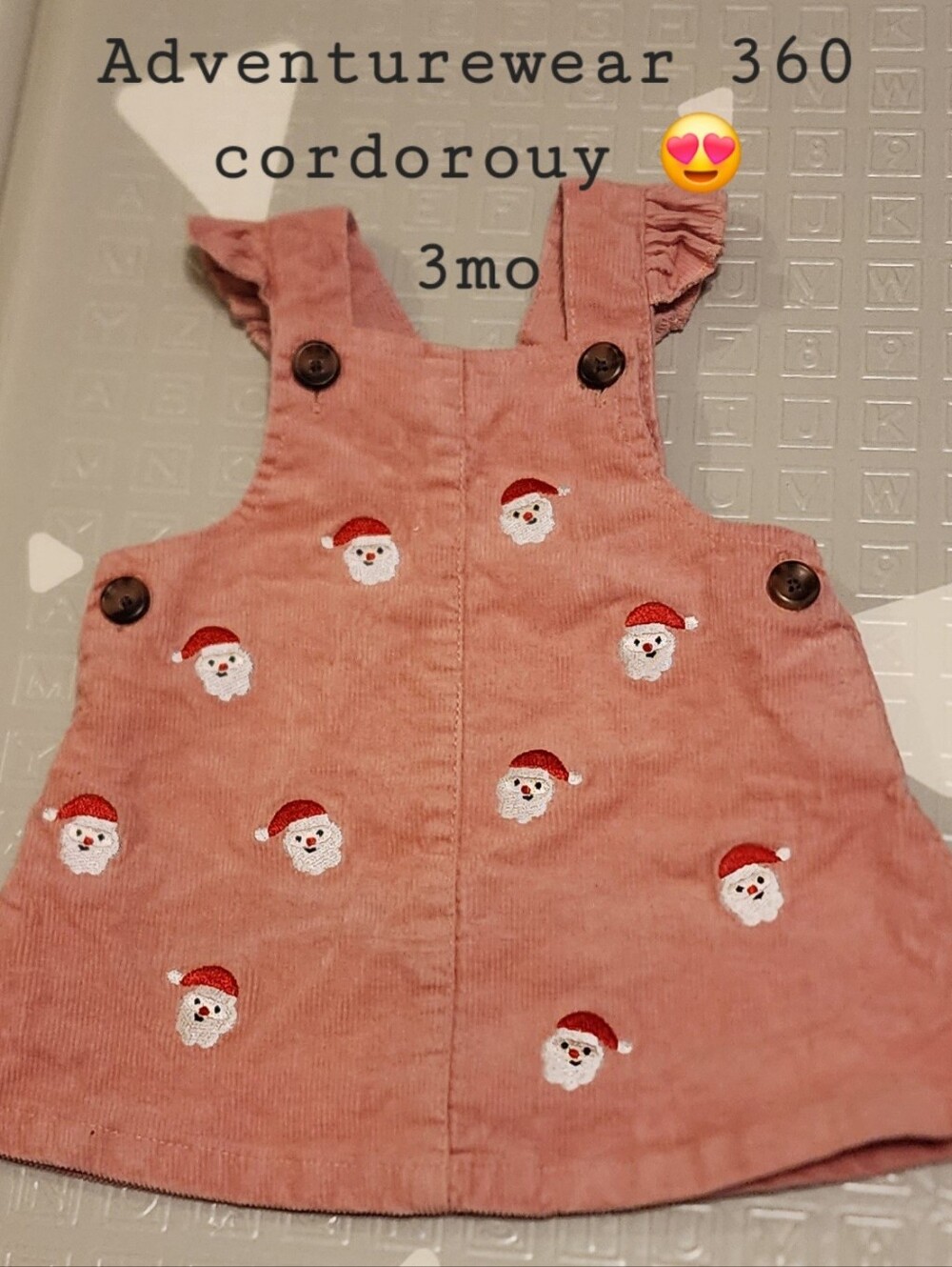 Corduroy Santa Embroidered Pinafore Dress - Pink
